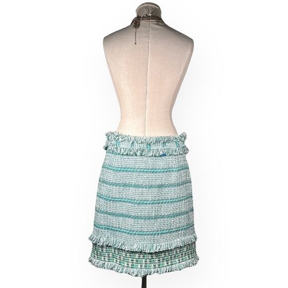 New $375 TORY BURCH Nora Tweed Pencil Skirt Embellished Turquoise Fringe Trim 10 - Picture 5 of 14